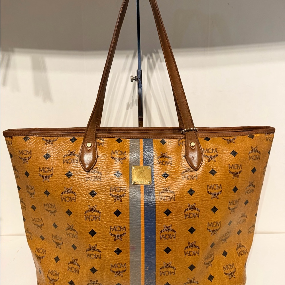 MCM Tan Tote with Blue Stripes - Picture 11 of 11
